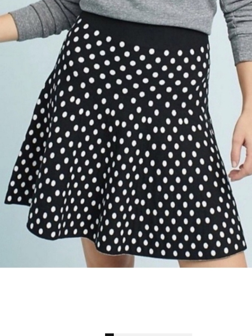 Anthropologie Maeve  Knit Polka Dot Motif Flare Skirt Black White Size S
